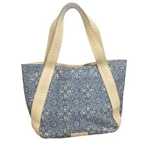 The Pioneer Woman Blue White Canvas Tote Bag Braided Straps Boho Farmhouse